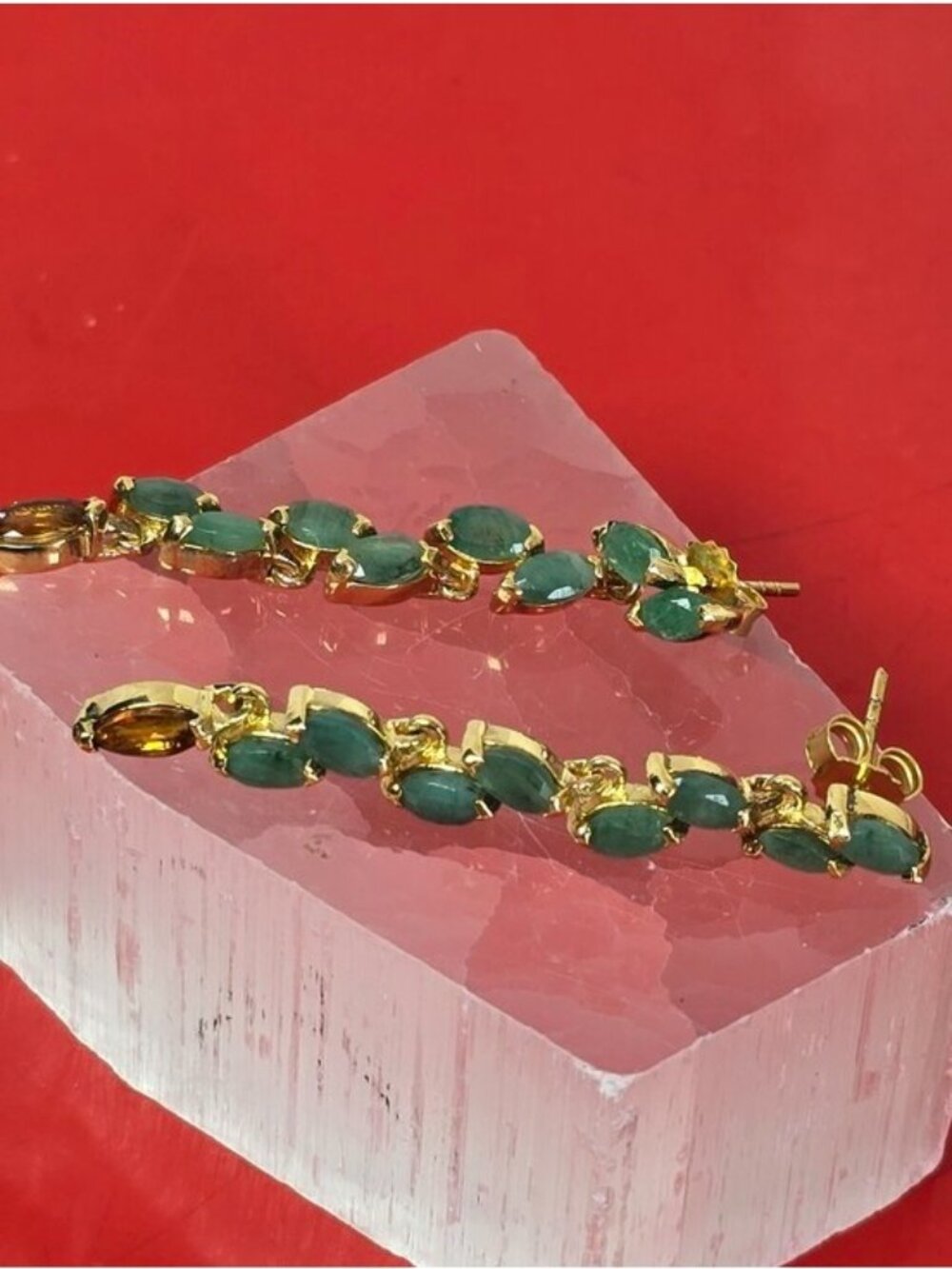 925 Sterling Silver Earrings with Natural Emerald
